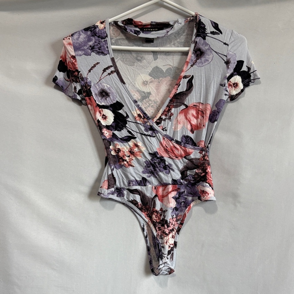 Revamped Floral Print Bodysuit - Pink and Purple SM435